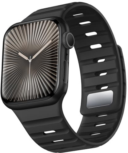 Suitisbest Magnetisches Armband Kompatibel mit Apple Watch 49mm 46mm 45mm 44mm 42mm, Silikon Solo Loop Band für iWatch Ultra 3 Ultra 2 Ultra SE 3 SE 2 SE Series 11 10 9 8 7 6 5 4 3, Schwarz