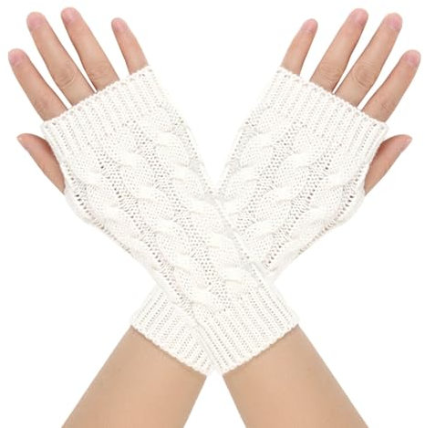 Dresmannst Armstulpen Damen, Warm Stulpen Für Winter Herbst, Fingerlose Armstulpen Feinstrick Lang Handwärmer Stulpen, Weiche Und Stretch-Handschuhe (Weiß)