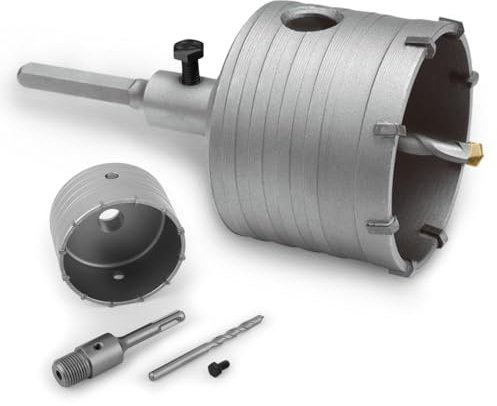 Cartlant 100mm Masonry Hole Saw Drill Bit, Carbide Hole Cutter with 110mm Round Handle Rod SDS Plus Adapter, Holesaw Kit Tungsten Tips Hammer Core Drill Saw for Concrete Cement Brick Wall Stone