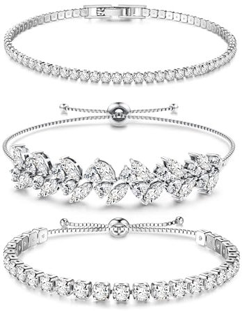 Dochais 3 Stück Tennis Armband Damen Silber Zirkonia Armbänder Diamant Armband Damen Armbänder Glitzer Tennisarmbänder Strass Kristalle Set für Frauen Mädchen Ehefrau Mutter Schmuck Geschenk E