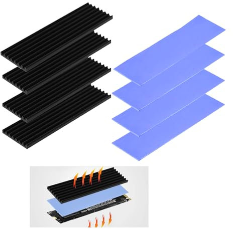 4 Stück Aluminium Kühlkörper, Schwarz M2 SSD Kühler Heatsink Set, Cooler mit Wärmeleitpad, Heatsink 2280 Kühlung für 2280 M.2 SSD M2, 70 mm x 22 mm x 6 mm.