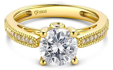Jeulia Damen-Ring aus Sterlingsilber: Zirkonia vergoldet, Verlobungsring, Diamant-Bandring für Frauen und Mädchen, Ring, Partyschmuck, personalisiertes Jubiläumsgeschenk (Gelbes Gold, 50(15.7))