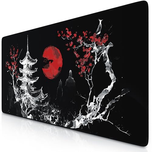 ITANWOLF Alfombrilla Gaming XXL para ratón 900x400, Mouse Pad, Precisión y Velocidad, Parte Inferior de Goma para una sujeción Estable, Antideslizante, Resistente al Agua, Japan Ink Painting Black
