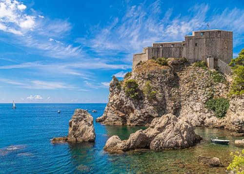 CORFOTO 1.5x1.2m Cliff Castle Hintergrund St. Lawrence Festung Foto Hintergrund Meer Landschaft Blauer Himmel Küste Fotografie Hintergrund Natur Landschaft Hochzeit Party Portrait Studio Prop