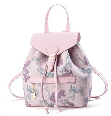NICOLE & DORIS Zaino da Donna Piccolo Zainetto Elegante Borsa Zaino Mini con Stampa Zaino Antifurto Pelle PU Daypack Zainetti Fiori per Scuola Uscire Viaggi Rosa