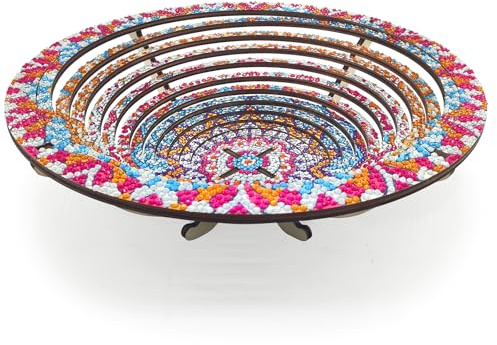 Lebartm DIY Diamond Wooden Snack Storage Tray Diamond Art Painting Mandala Candy Plate Retractable with Stand Round Handmade Serving Platter Set for Vegetables Bread Snack Kitchen Home-Mandala02