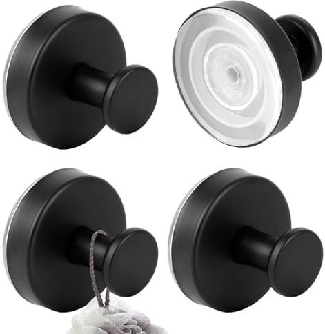 JABNOW Appendi Accappatoio Bagno 4 Porta Asciugamani Ventosa, Gancio Accappatoio Doccia in Acciaio Inox, Extra Forte Ganci Ventosa Bagno per Vetro Piastrelle Specchio, Senza Foratura, Nero