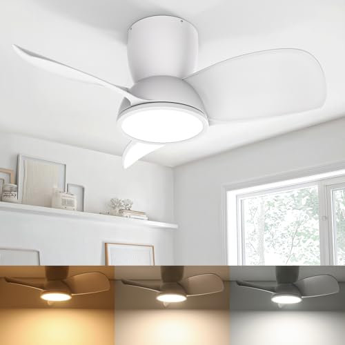 Ateroll Ventilador de Techo con Luz, Ø76CM, LED Regulable 3CCT (3000K-4000K-5000K), 1500LM Ventilador de Techo con Mando a Distancia, 6 Velocidades, Temporizador, Apto para Salón, Dormitorio