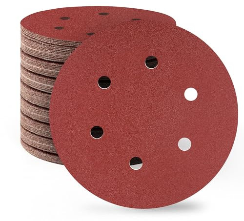 SATC 110PCS 150mm Sanding Discs 6 Holes Orbital Sander Discs Hook and Loop Sanding Pads for Random Orbital Sander, 40 60 80 100 120 180 240 320 400 600 1000 Grits 150 Sanding Discs(80 PCS 180 Grit)