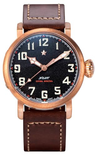 Seestern Sugess Pilot Master S408 Automatik Bronze Schwarz Braun Saphirleder Herrenuhr