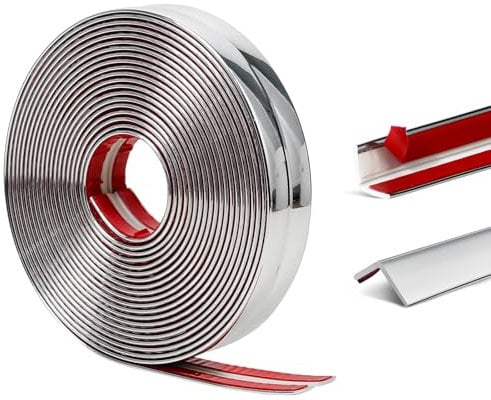 ZOWZOW 2cm Wall Moulding Trim, 12M Peel and Stick L Shape Self Adhesive Corner & Edge Protector Trim, Silver Trim for Wall Ceiling Furniture Countertop Frame