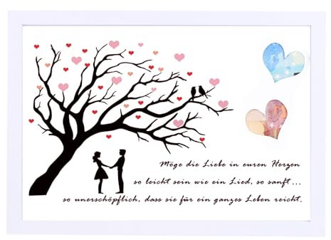 EngGlück Hochzeitsgeschenke für Brautpaar, Geldgeschenk Hochzeit Bilderrahmen, Lustige Geldgeschenke zur Hochzeit Geldbaum Hochzeitsgeschenk Geld ideen Größe Din A4 Weiß (Weiß-Tree of Life)