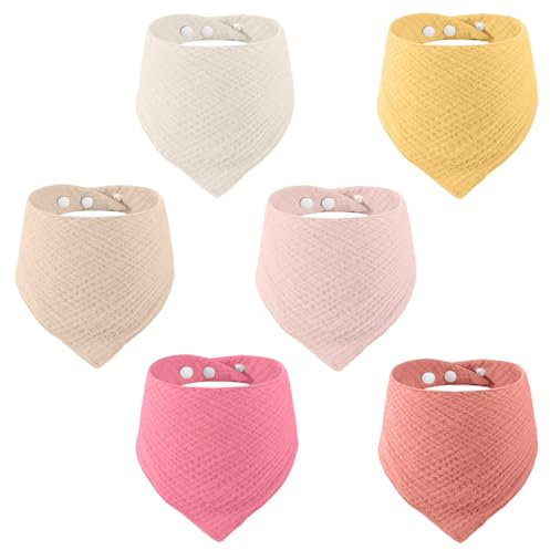 GGUFAY Lot de 6 Bavoirs Bébé,écharpe triangulaire bébé,Mousseline Foulard Bavoirs Bebe Réglables Doux,Pour Garçons et Filles