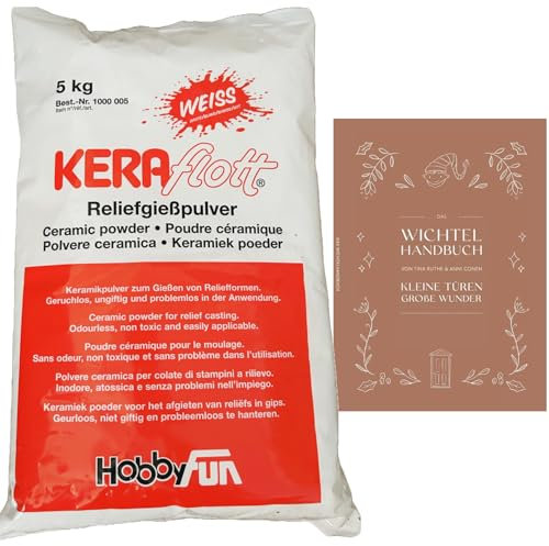 Keraflott 5 kg Gießmasse weiß mit Wichtelbuch Das Wichtel Handbuch Kleine Türen - Große Wunder Marke HobbyFun