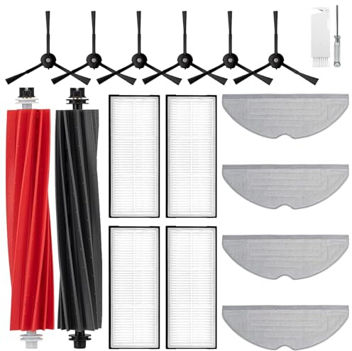 APZOVO Zubehör für Roborock S8 / S8+ / S8 Plus Saugroboter, 2 Gummibürsten 4 Hepa-Filter 6 Seitenbürsten 4 Wischtuch 1 Reinigungsbürste 1 Schraubendreher
