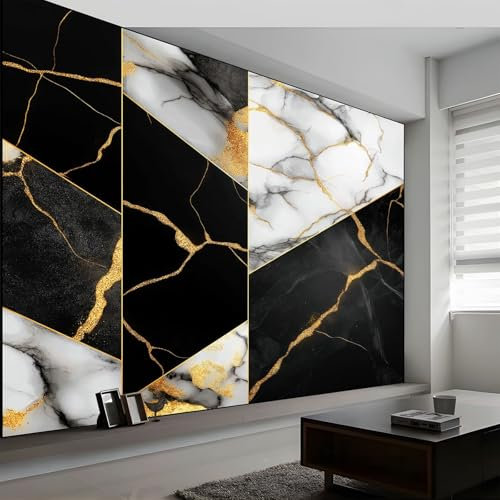 Générique Papier Peint Panoramique Texture Dorée Marbre Peinte Murale, Art Élégant Intissé Murale, 500 x 280 cm Photo Fresque pour Salon Chambre d'enfants Restaurant Décoration