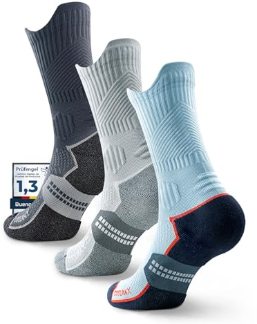 Chaussettes de Compression en Bambou pour Course, Randonnée, Cyclisme, Entraînement (FR/ES, Numérique, 42, 47, Taille normale, Taille normale, Charbon Chiné + Acier Chiné + Bleu Dynamique / Royal)