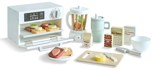 Teamson Kids Little Chef Santa Barbara Set Aliments Jouet Bois Desserts sains 27 pcs avec Blender, Four, Fruits/Snacks, gobelet à emporter, Jeu d’Imitation Cuisine