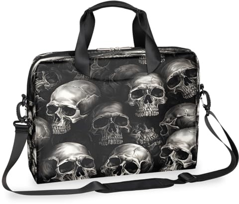 Mexpekil Laptoptasche mit Totenkopf-Motiv, 33 - 40,6 cm (13 - 16 Zoll), Messenger-Computertasche, Aktentasche für Damen und Herren, dunkel