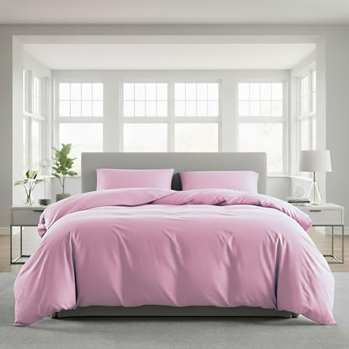 Lavea® Bettwäsche 155x220 cm, 4-teilig, 2 Bettbezüge 155x220 cm, 2 Kissenbezüge 80x80 cm, Mikrofaser, weich, atmungsaktiv, pflegeleicht, hypoallergen, Markenreißverschluss, Bettwäsche-Sets Rosa