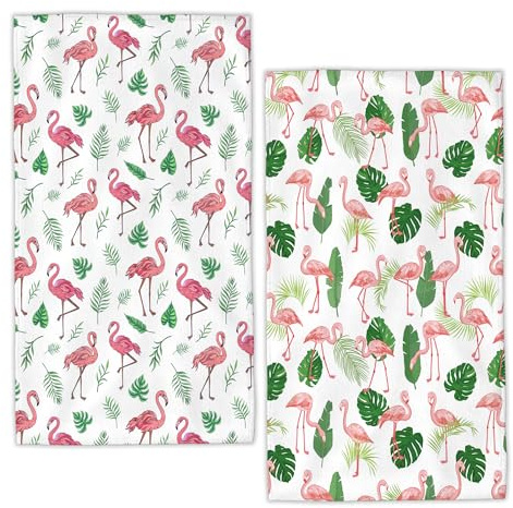 LUOENY 2 Pack Tea Towels Pink Flamingo Kitchen Towel Bathroom Decorative Dish Cloths for Kitchen Bathroom Home Cooking Housewarming Gifts, 45x60 cm