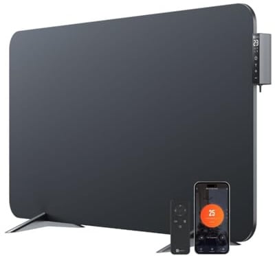 BR Bringer Hybrid Infrarotheizung 2000 Watt mit Konvektion - Smart Thermostat, WIFI & App - für Wandmontage oder als Standgerät für Räume bis 30m² - Energiesparend - Deutsche Qualitätsmarke (schwarz)