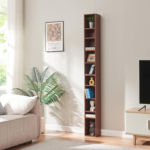 [en.casa] CD Regal Tynset DVD Regal mit 10 Ablagefächern CD Aufbewahrung 187 x 20 x 17 cm Standregal höhenverstellbare Regalböden Walnussoptik
