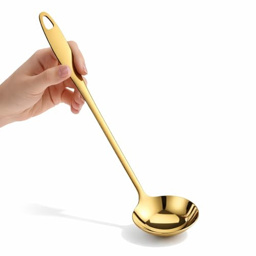 Gold 304 Edelstahl-Suppenschöpfer, Tief Suppenlöffel 29cm Robuster Rostfreies Küchenutensil​ Schöpfer zum Schöpfen von Suppe Soße Soße