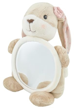 Sterntaler Kinderspiegel Hase Hanni, Baby-Spielzeug für Auto, Kinderbett oder Laufstall, weicher Stoff, großer Rücksitz-Spiegel, 40×26×11 cm, Hellbraun