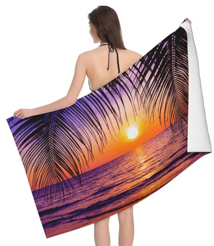 vvhmghda Sunset Ocean With Tropical Palm Trees Twilight Scenery Print Microfiber Absorbent Bath Towel,80 * 130 Cm,Suitable Forfitness,Bathroom,Sports.