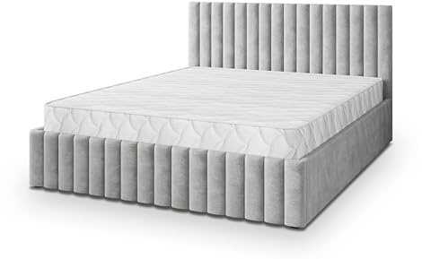 Masseno Polsterbett CARMIA K 120x200 cm, Doppelbett, Bettkasten, Stauraum, Lattenrost Und Kopfteil - Hellgrau, Paros 05