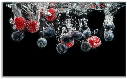 Wallario Frühstücksbrettchen aus Glas, Glasunterlage, Glasbrettchen Waldfrüchte im Wasser, Größe 14 x 23 cm, Sicherheitsglas
