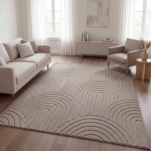 TT Home Wohnzimmer Teppich Schlafzimmer Hochflor Skandinavisches Design Unifarben Geometrisch Boho Style Modern Waschbar, Taupe 1, 160x220 cm