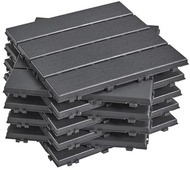 Sobuy Set da 45 Pezzi Piastrelle da Giardino, Pavimento per Esterno ad Incastro Mattonelle per Esterno Antiscivolo Impermeabile Piastrelle per Giardino e Balcone Grigio 30.5x30.5x2 cm SDA14-HGx3