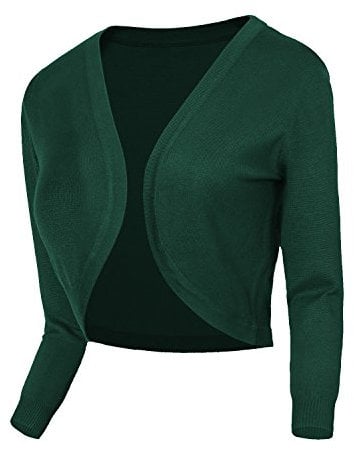 Urban GoCo Damen V-Ausschnitt Kurz-Strickweste Strickjacke 3/4 Ärmel (L, #2 dunkelgrün)