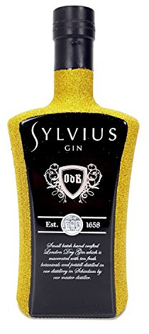 Sylvius Dutch Gin 0,7l 700ml (45% Vol) - Bling Bling Glitzer Glitzerflasche Flaschenveredelung für besondere Anlässe - Gold -[Enthält Sulfite]