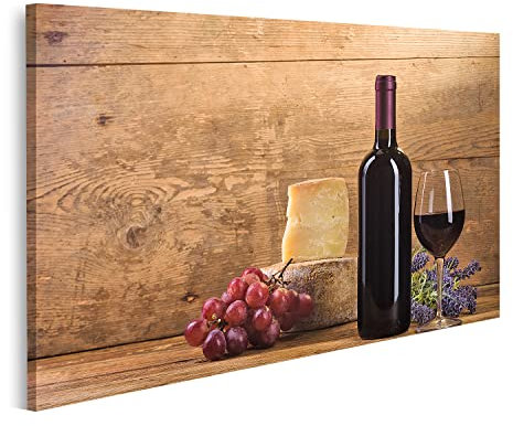 islandburner Quadro moderno Vino rosso alla luce vintage con formaggio e frutta. Stampa su tela - Quadri moderni x poltrone salotto cucina mobili ufficio casa - fotografica formato XXL HKO