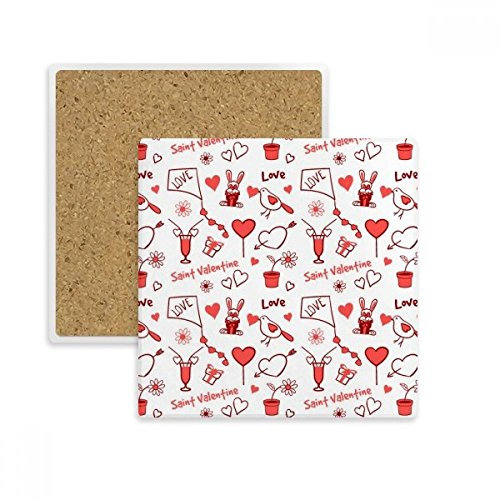 DIYthinker Red Saint Valentine Love Kite Rabbit Square Coaster Cup Mug Holder Absorbent Stone for Drinks 2pcs Gift
