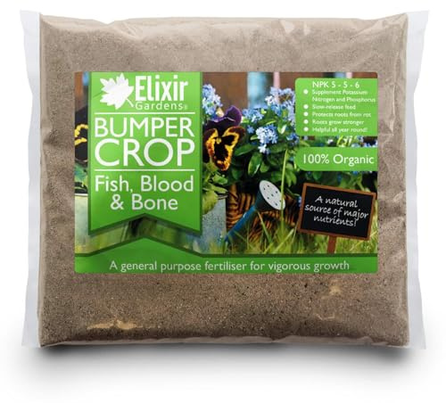 Elixir Gardens Bumper Crop Blood Fish Bone Fertiliser | Various quantities available from 500g to 25kg | 500g, Polythene Bag | Treats over 7sqm