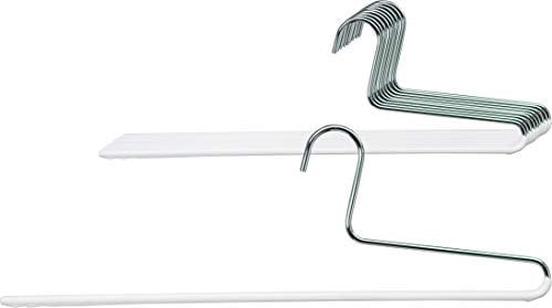 MAWA Hosenbügel, Set mit 10 platzsparenden Kleiderbügel, ideal für Jeans, Stoffhosen und Anzughosen, mit antirutschbeschichtetem Steg, 35 cm, weiß