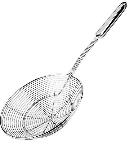 Artyea Skimmer, colador de araña de acero inoxidable, cucharón para pasta, espaguetis, fideos y freír en cocina - tazón de 15,2 cm, 41,7 x 3,0 x 1,5 cm, plateado