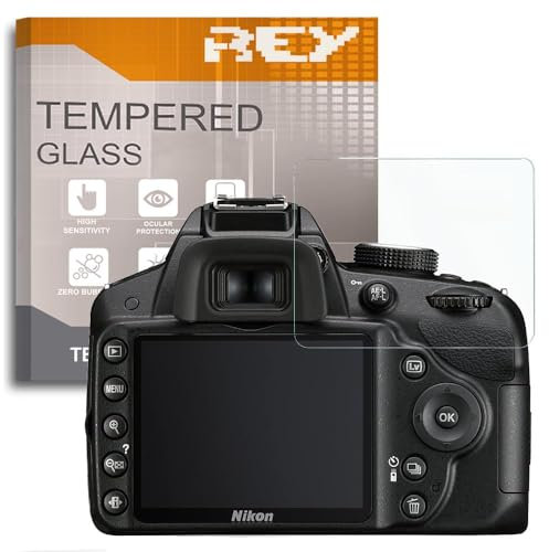 REY Pellicola salvaschermo per Nikon D3100 - D3200 - D3300 - D3400 - D3500, Vetro temperato, di qualità Premium
