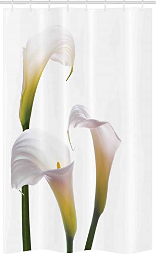 ABAKUHAUS Blume Schmaler Duschvorhang, Calla-Lilien Romantische, Badezimmer Deko Set aus Stoff mit Haken, 120 x 180 cm, Grün Weiß Gelb