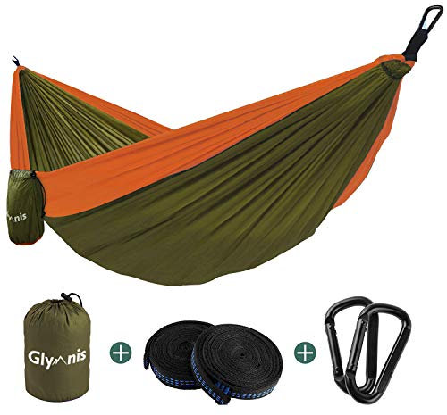 Glymnis Camping Hammock for 2 Person Nylon Lightweight Portable Double Hammock with Straps for Camping Backpacking Beach Garden