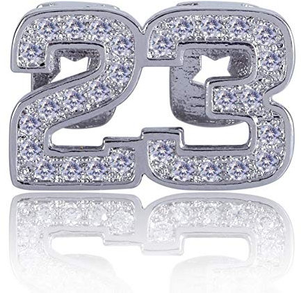 Hip Hop Iced Out Doppelte Zähne Grillz,Bling Diamant Nummer 23 Vampire Teeth Grills,18 Karat Vergoldete Zahnkappen Bottom Dental Mouth Braces Schmuck,Silber