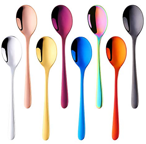 BuyGo 18/8 Stainless Steel Teaspoon 6 Inch Coffee Dessert Espresso Spoons for Cake Ice Cream Appetizer, Set of 8, Mix Color, Dishwasher Safe