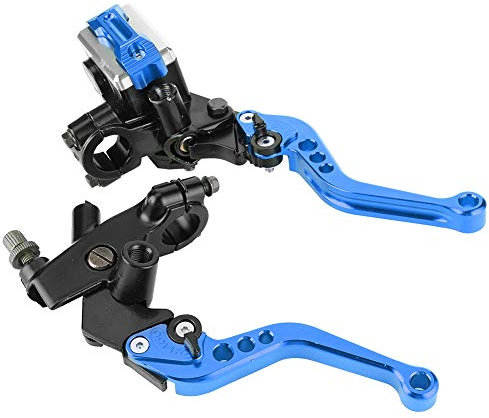 hydraulik bremsen Motorrad pit bike Bremshebel, Universal Hydraulische Bremse Hauptbremszylinder hebel Motorrad set 1 Paar 22 mm (7/8 ) Lenkerbremse ATV Hauptkupplungszylinder Reservoirhebel(Blau)