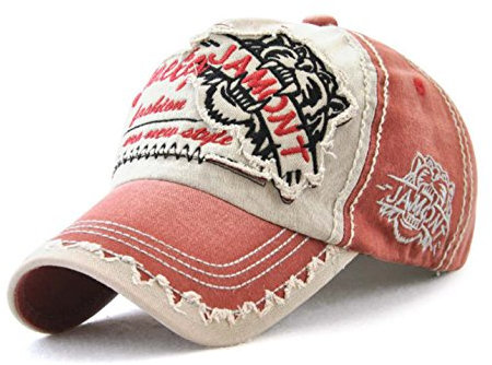 QICHEN Basecap Herren Vintage Distressed Baseball Cap Trucker Hat Freizeit Kappe (Rot)