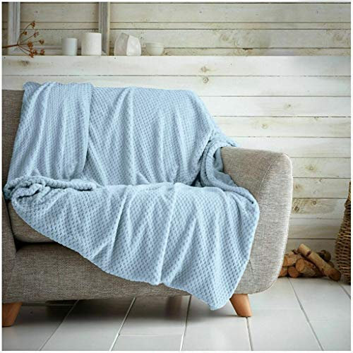 Waffle Honeycomb Throw Blanket Soft Warm Throw Over Sofa Bed Travel Bedspread (Duck Egg, Single - 125 x 150cm)