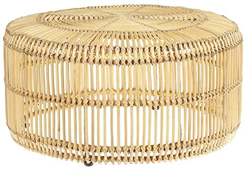 Moderner Couchtisch rund Rattan Heller Holzfarbton Limni